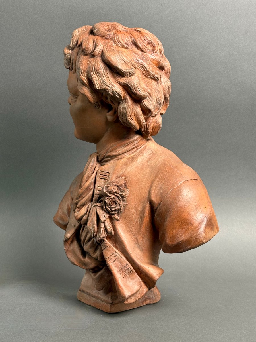 17th French Sculpture Terracotta Bust Signed Rifle Fecit 1693-photo-1