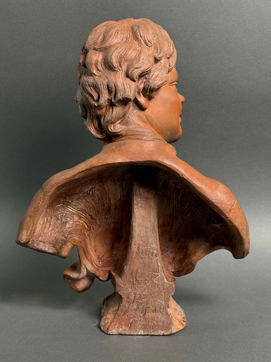 17th French Sculpture Terracotta Bust Signed Rifle Fecit 1693-photo-3