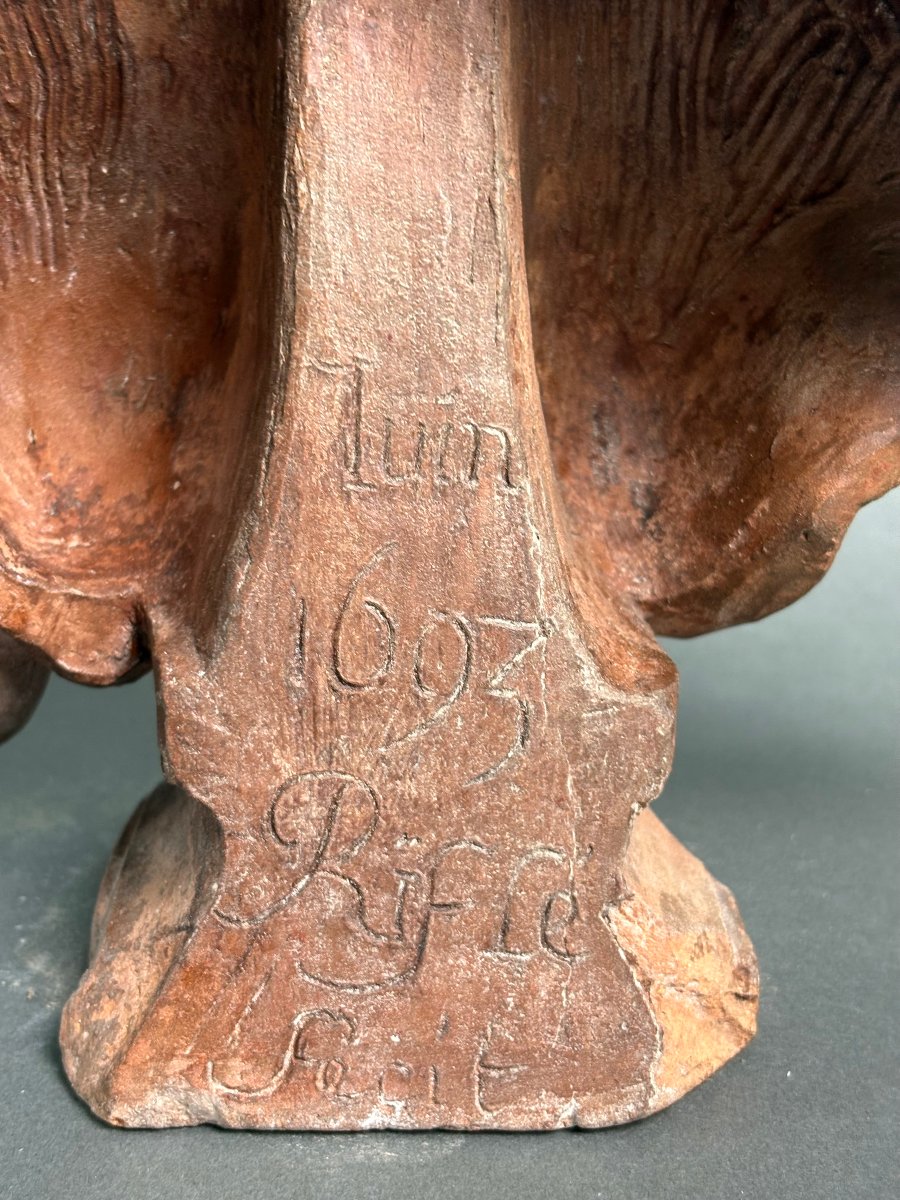 17th French Sculpture Terracotta Bust Signed Rifle Fecit 1693-photo-4