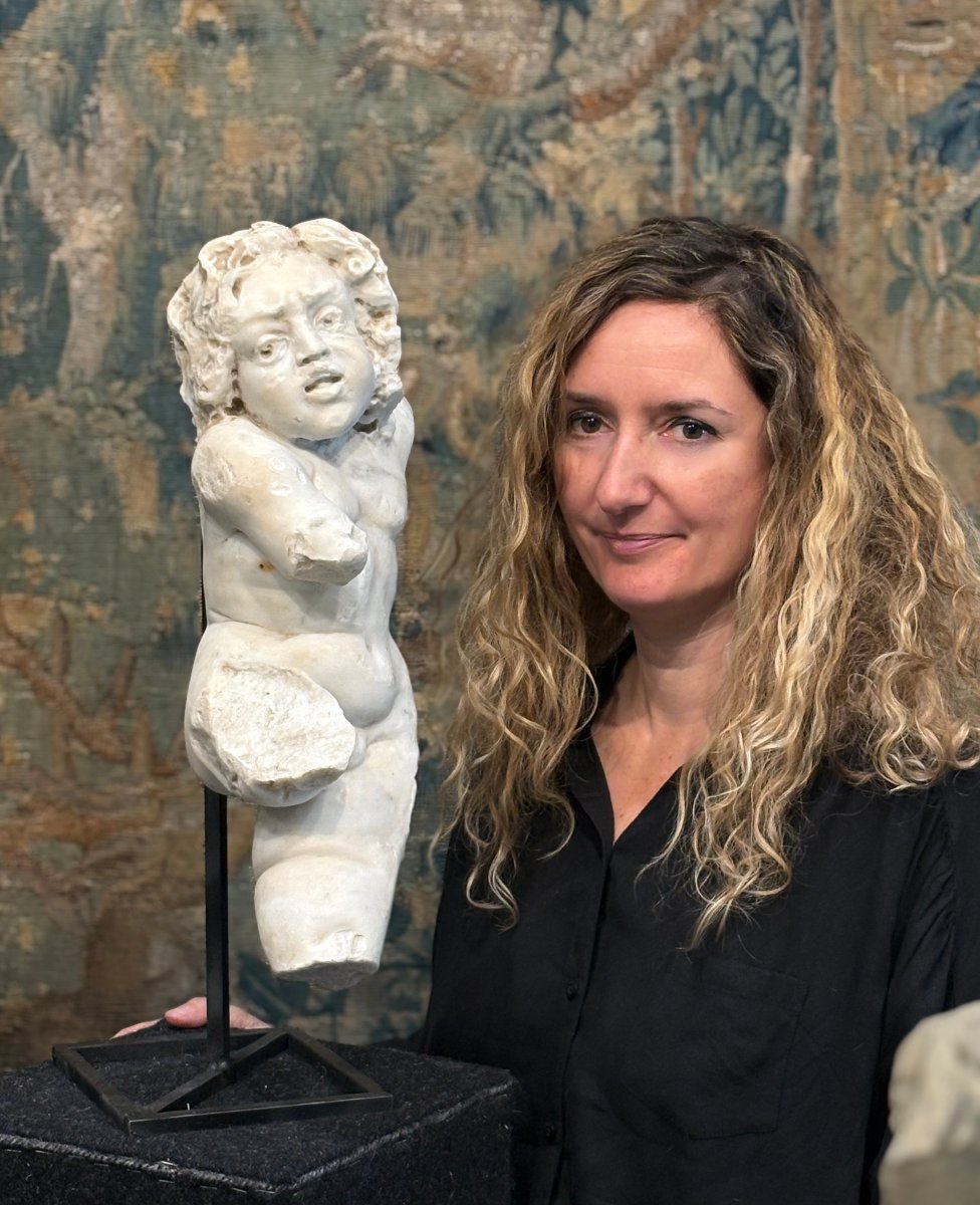 Putto en Marbre, Sculpture Baroque, Italie du Nord, XVIIe siècle.-photo-2