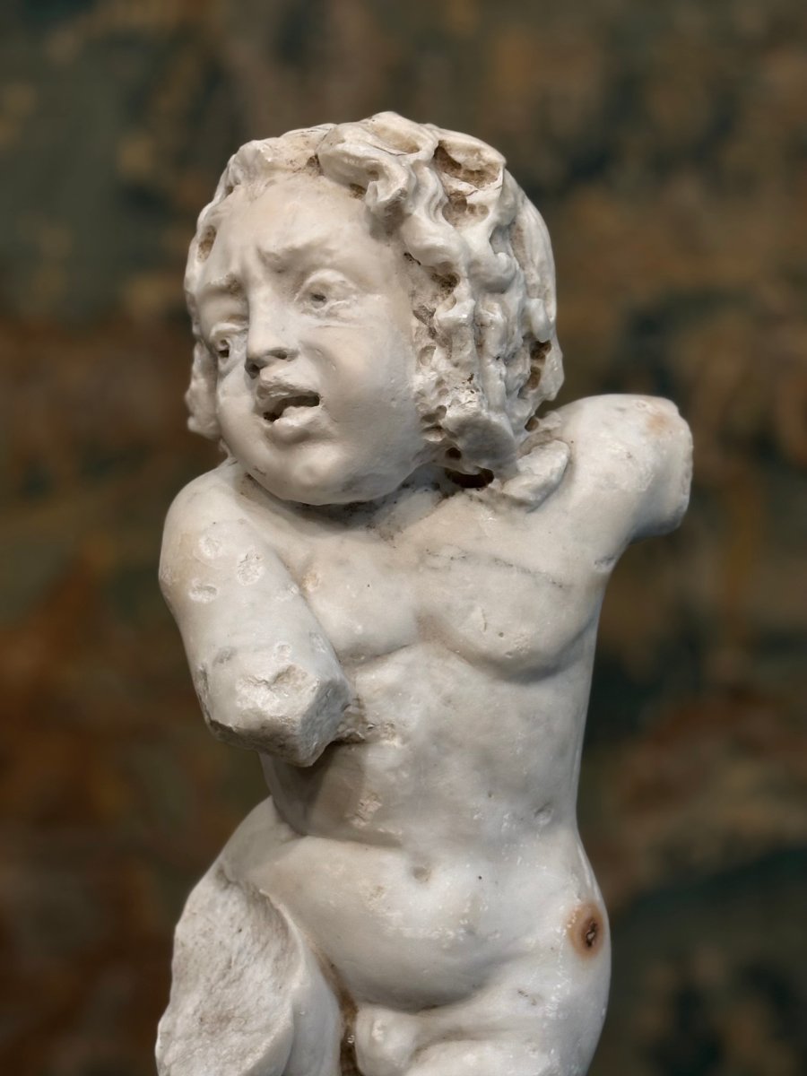 Putto en Marbre, Sculpture Baroque, Italie du Nord, XVIIe siècle.-photo-3