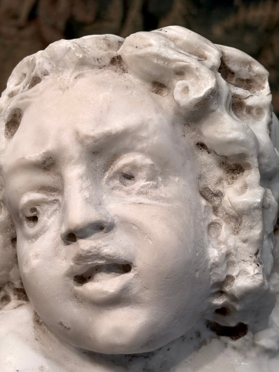 Putto en Marbre, Sculpture Baroque, Italie du Nord, XVIIe siècle.-photo-4