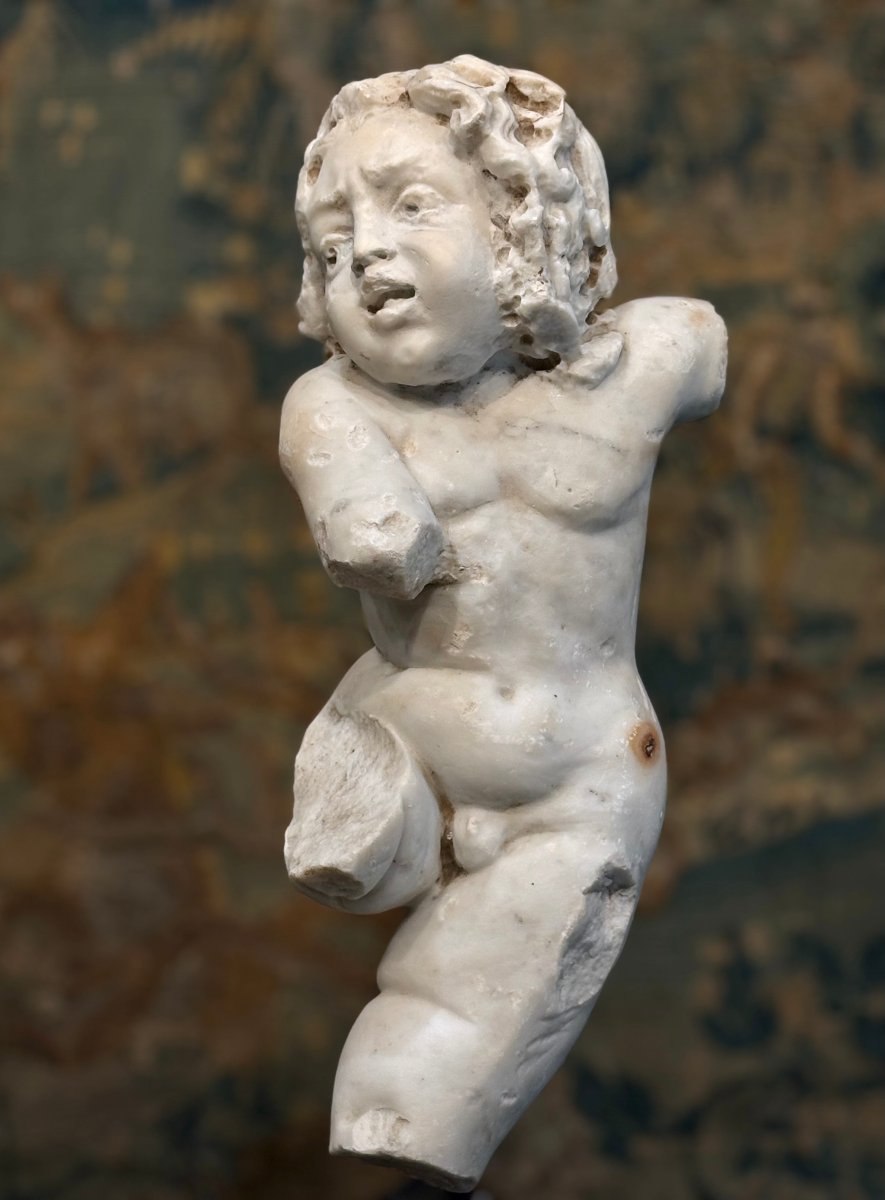 Putto en Marbre, Sculpture Baroque, Italie du Nord, XVIIe siècle.