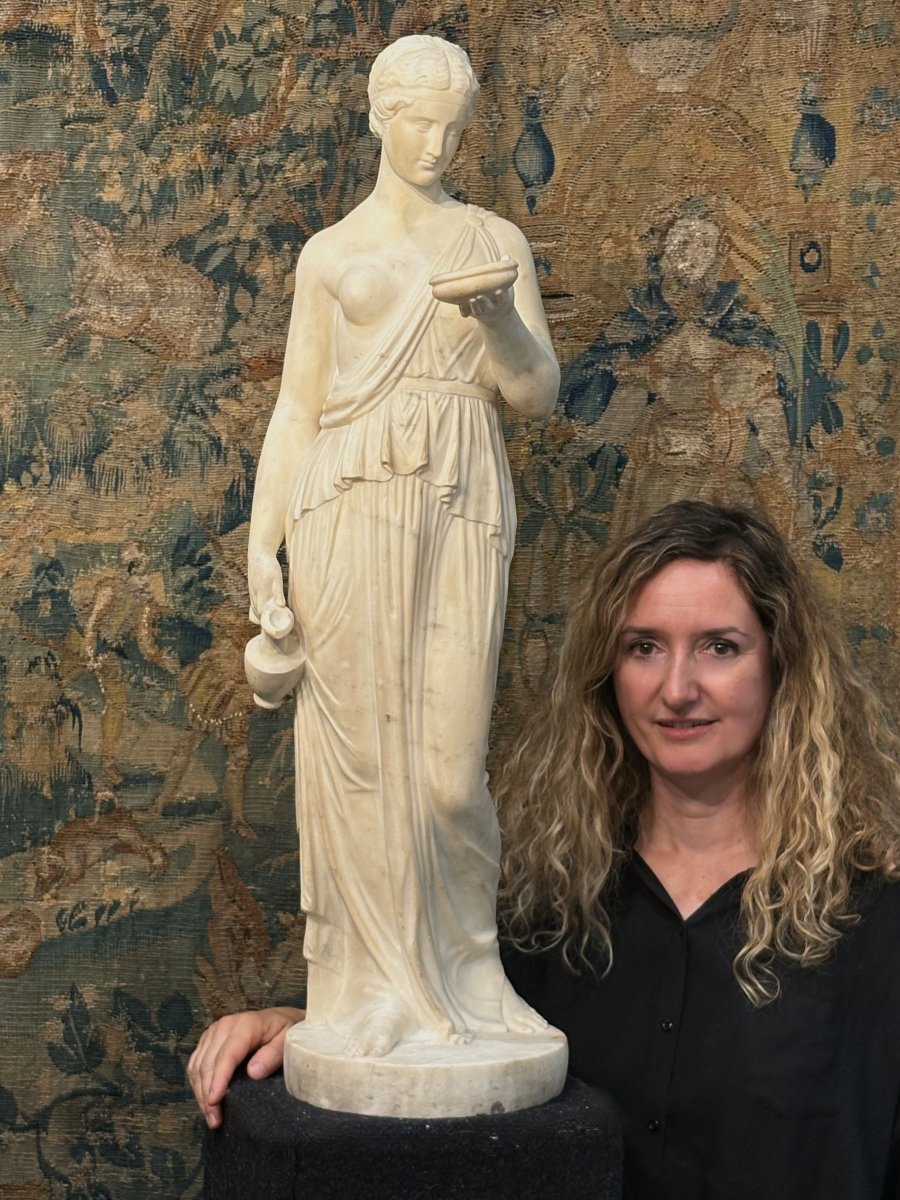 Hébé Grande Sculpture en Marbre Néoclassique d'après Berthel Thorvaldsen, XIXe siècle-photo-2