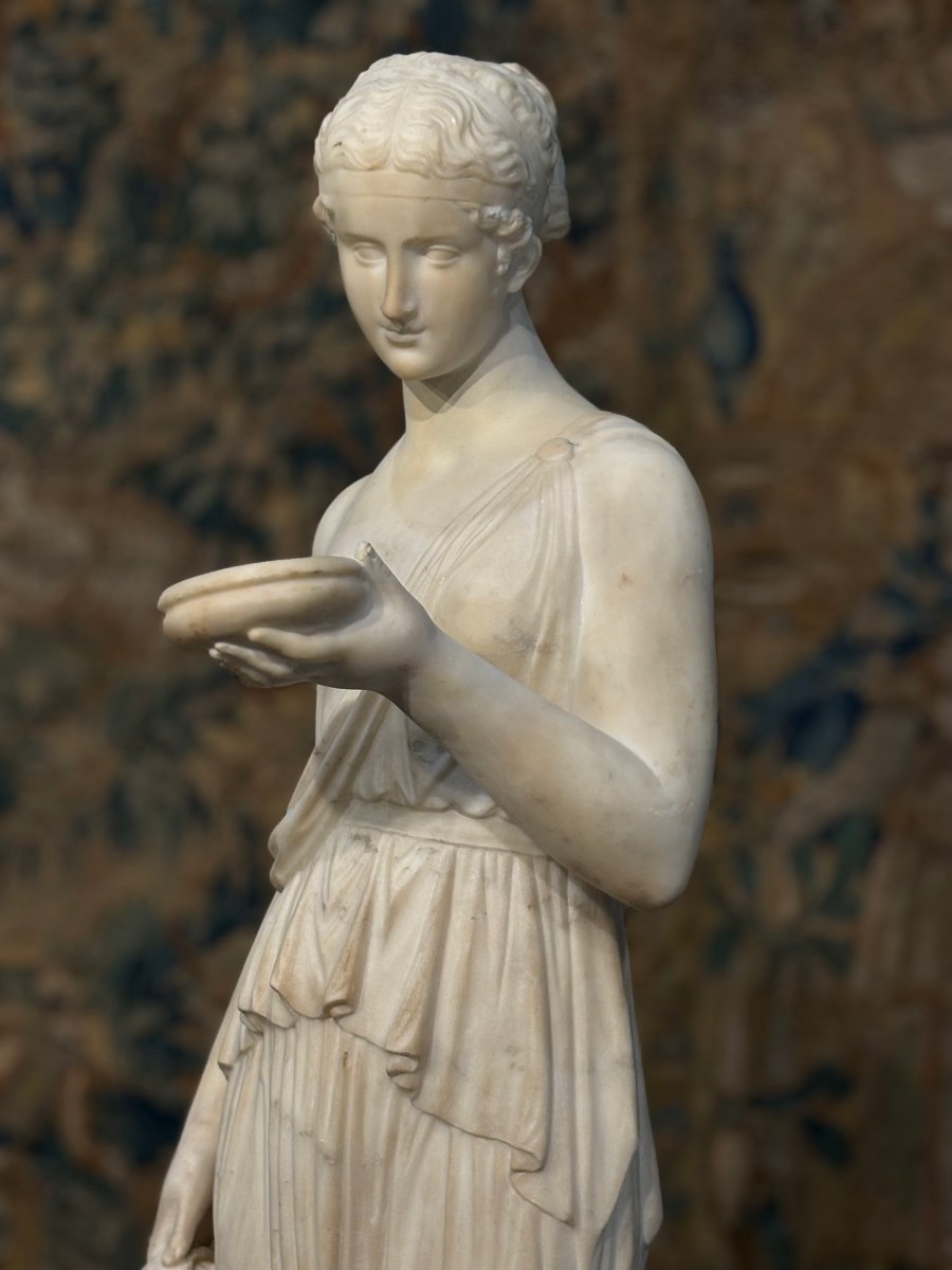 Hébé Grande Sculpture en Marbre Néoclassique d'après Berthel Thorvaldsen, XIXe siècle-photo-3
