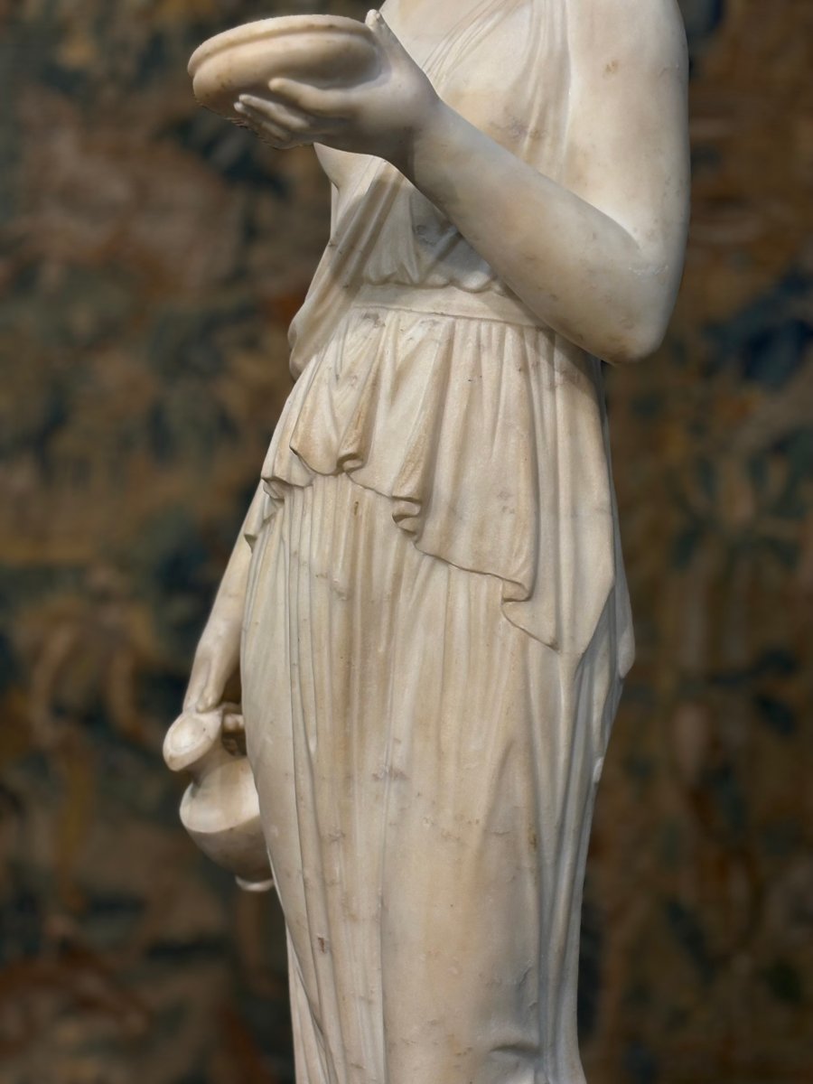 Hébé Grande Sculpture en Marbre Néoclassique d'après Berthel Thorvaldsen, XIXe siècle-photo-3