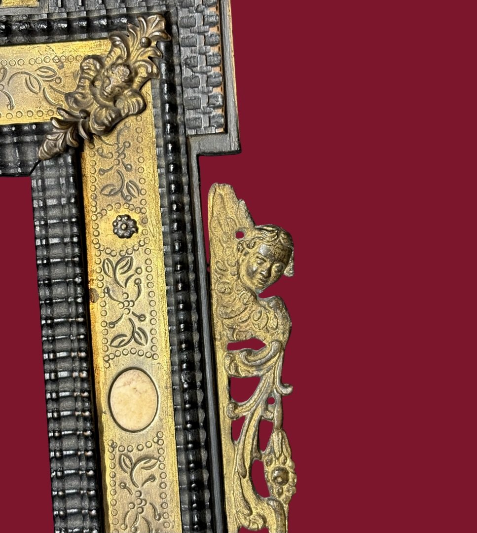 Cadre Bronze Doré et Pierres Dures Roma Grand Tour, XVIIIe siècle-photo-4