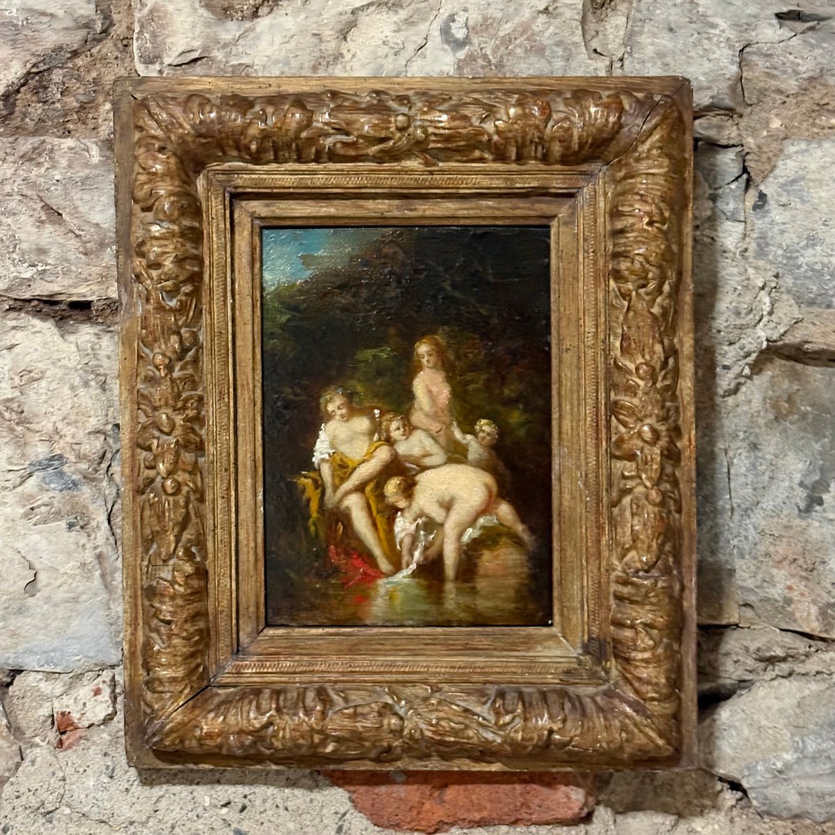 « Les Grâces au Bain », Tableau signé A. Monticelli 1854 Huile sur Bois-photo-2