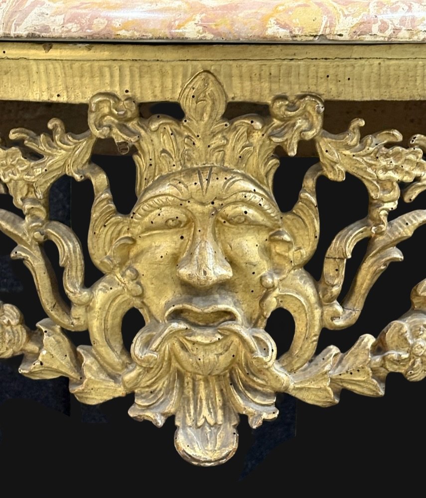 Console à Mascaron Louis XV en Bois Doré Italie 18éme-photo-3