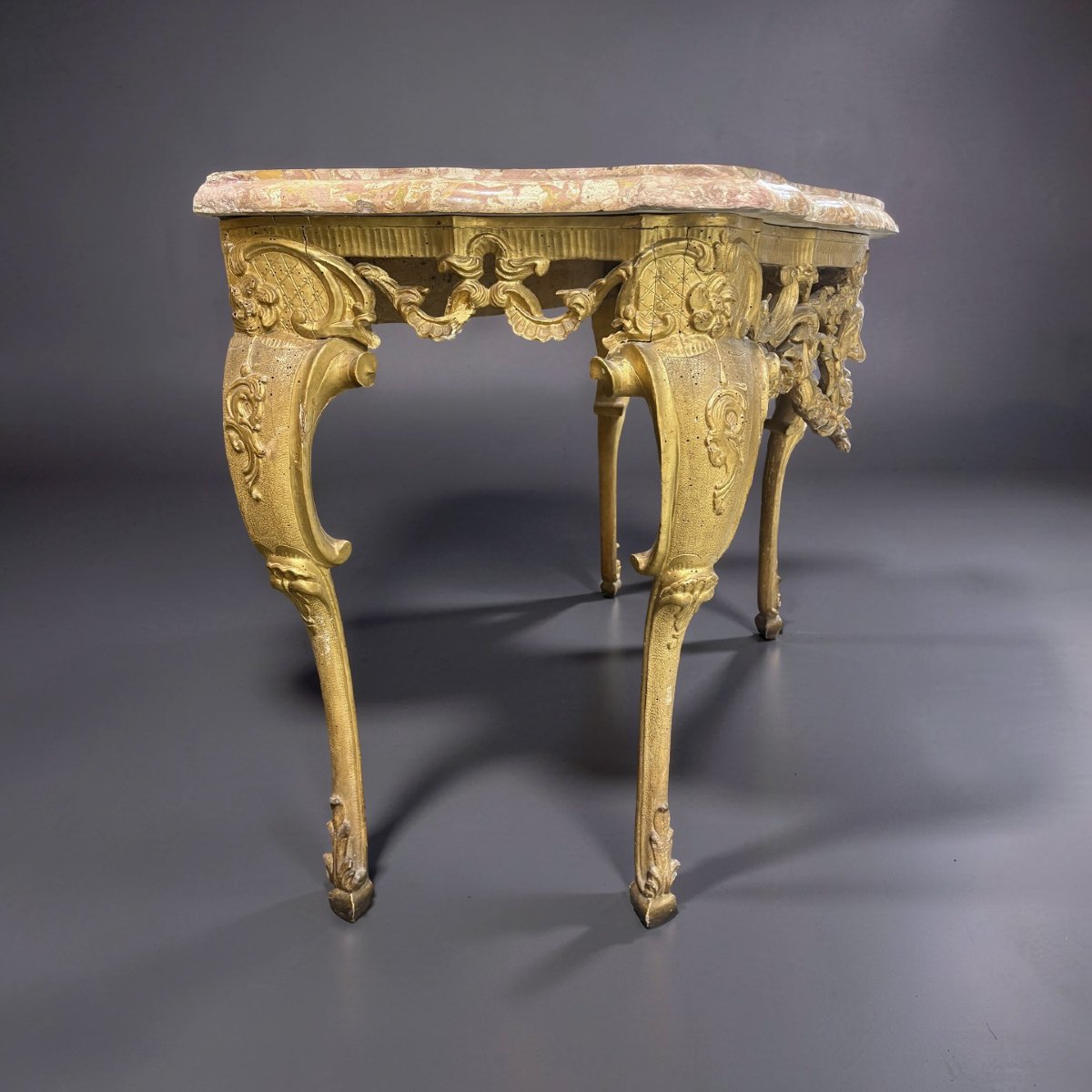 Console à Mascaron Louis XV en Bois Doré Italie 18éme-photo-4