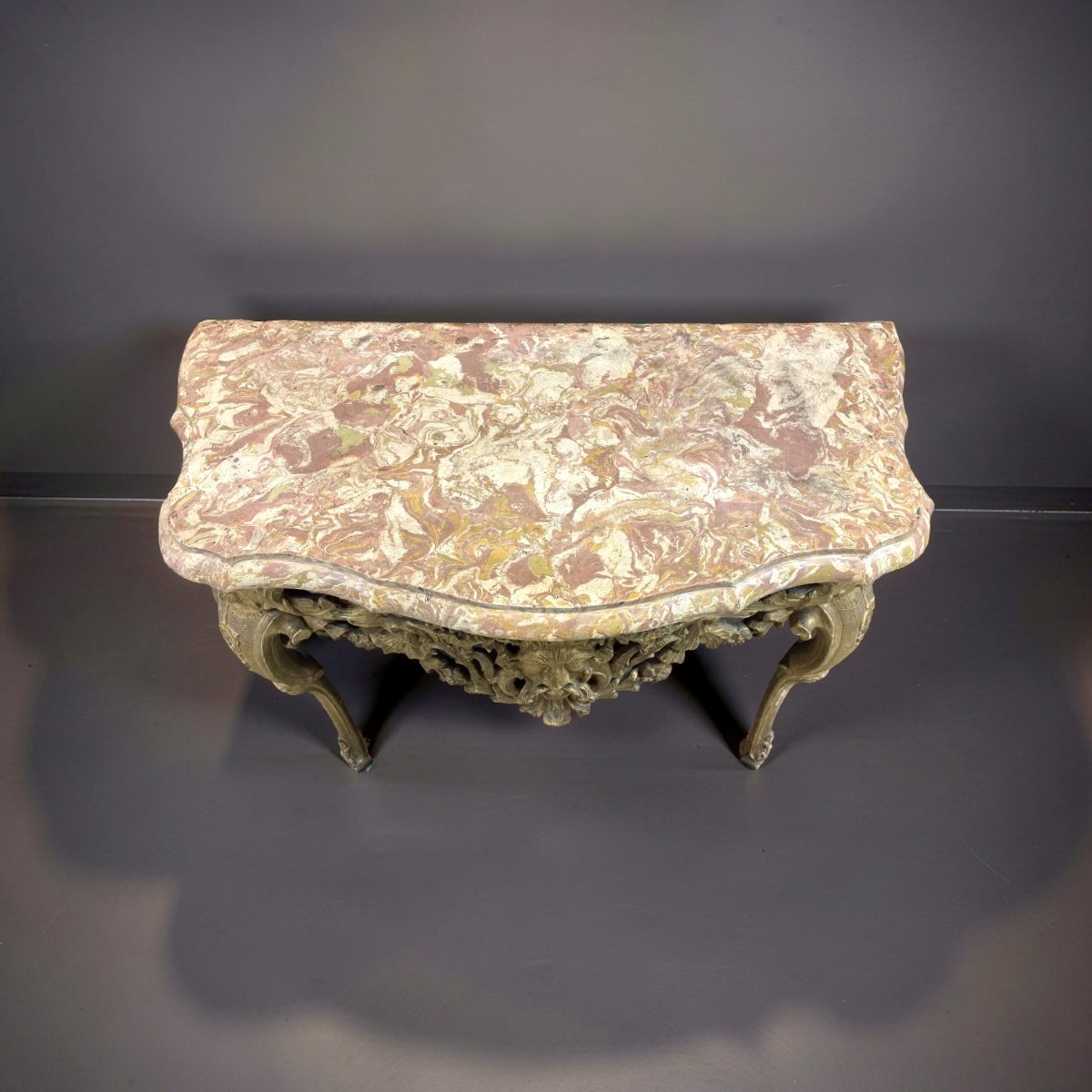 Console à Mascaron Louis XV en Bois Doré Italie 18éme-photo-1