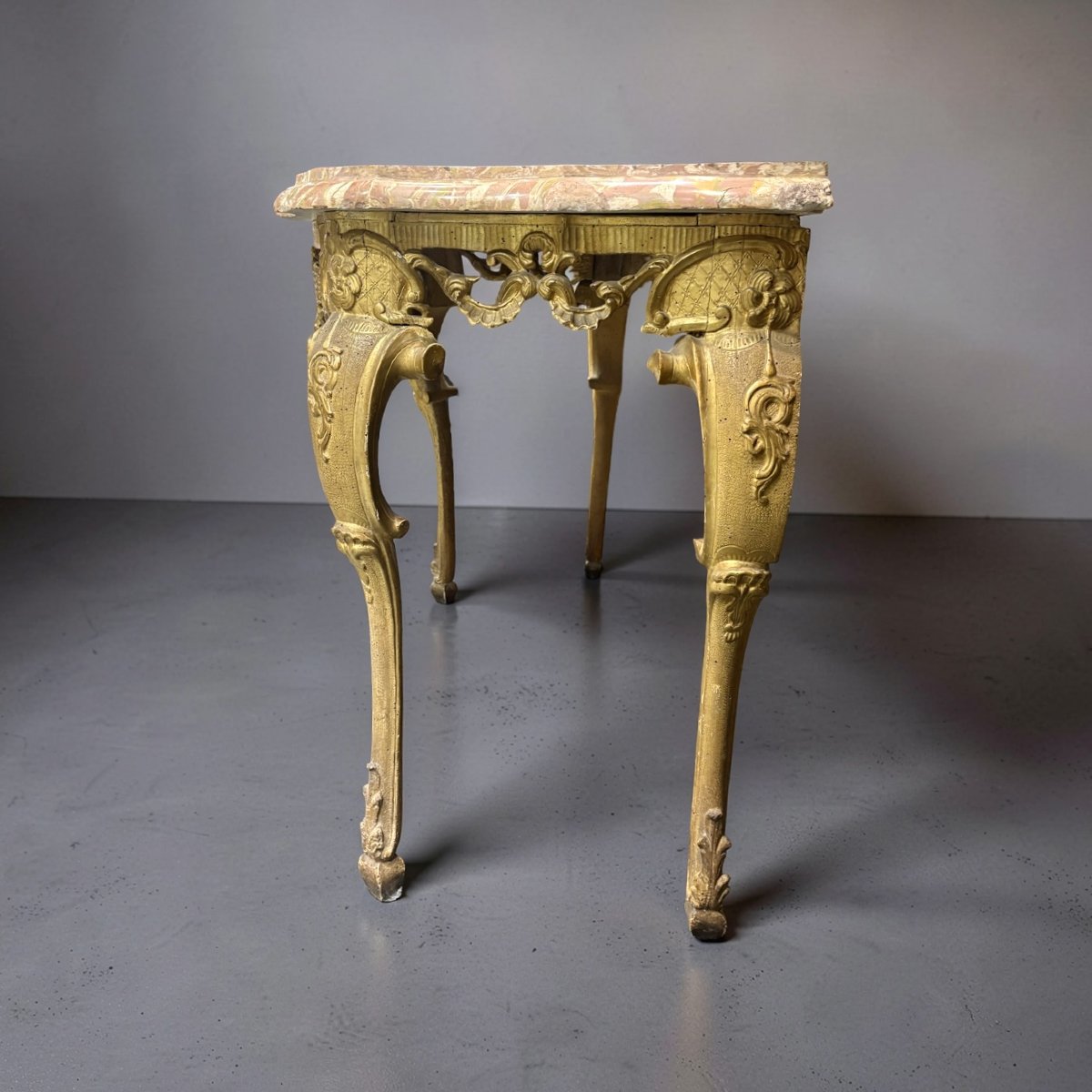 Console à Mascaron Louis XV en Bois Doré Italie 18éme-photo-2