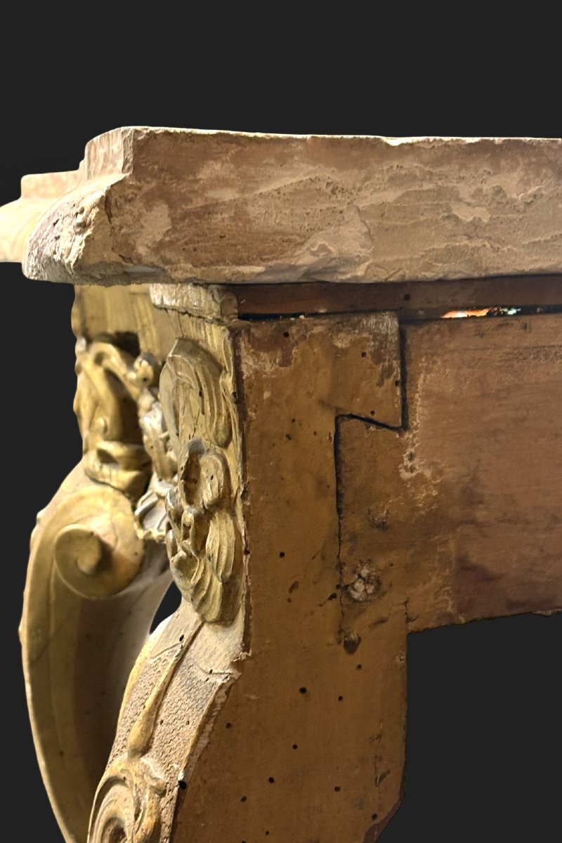 Console à Mascaron Louis XV en Bois Doré Italie 18éme-photo-7