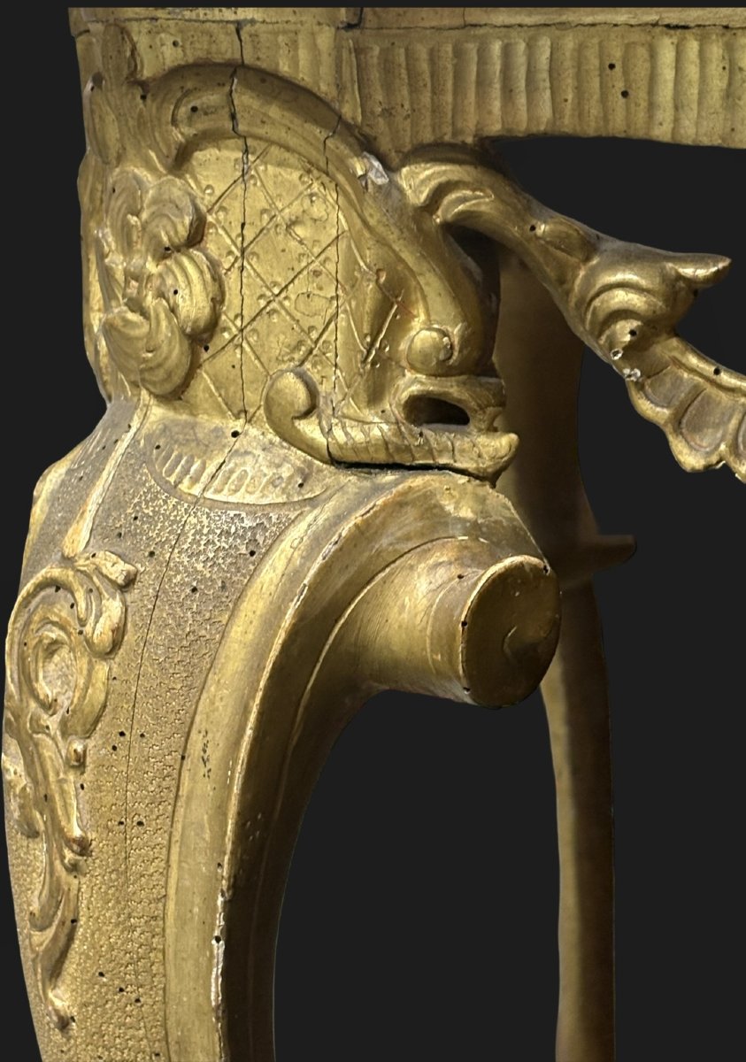 Console à Mascaron Louis XV en Bois Doré Italie 18éme-photo-8