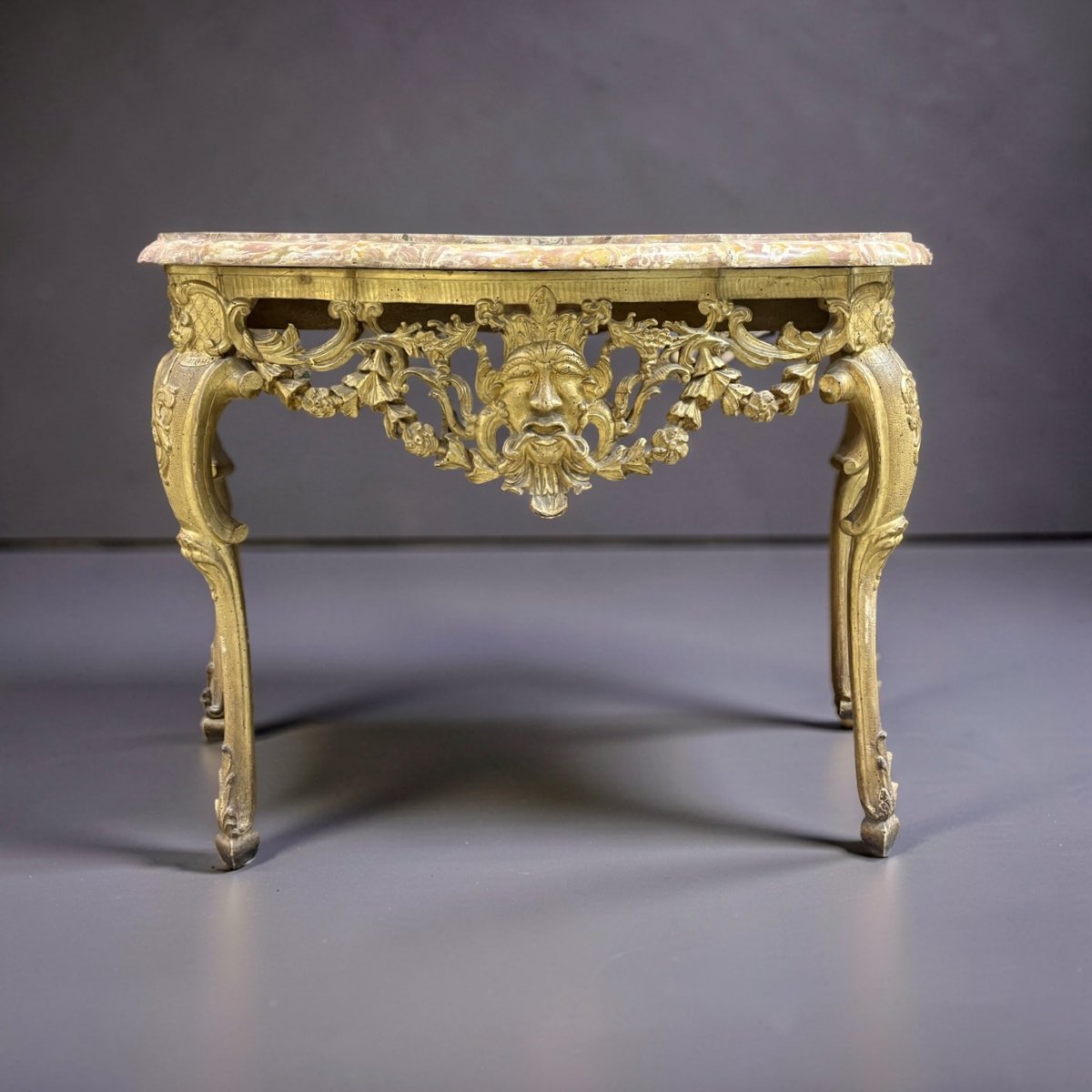 Console à Mascaron Louis XV en Bois Doré Italie 18éme