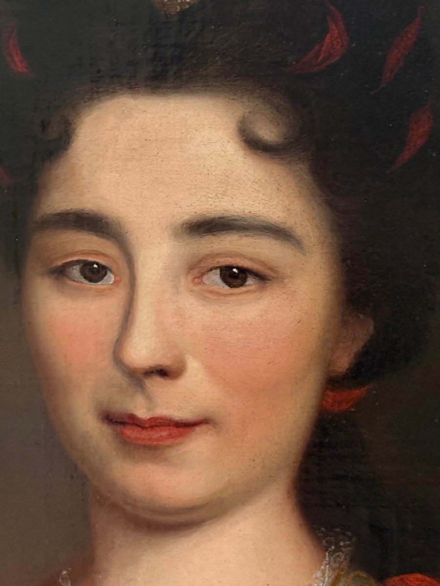Portrait d’une Dame Elégante à la Robe Ecarlate, Cercle de Nicolas de Largillière, début 18éme-photo-4