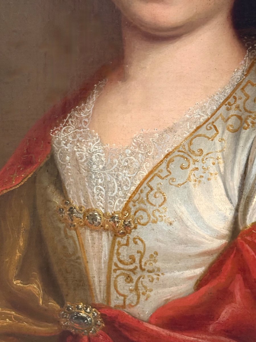 Portrait d’une Dame Elégante à la Robe Ecarlate, Cercle de Nicolas de Largillière, début 18éme-photo-1