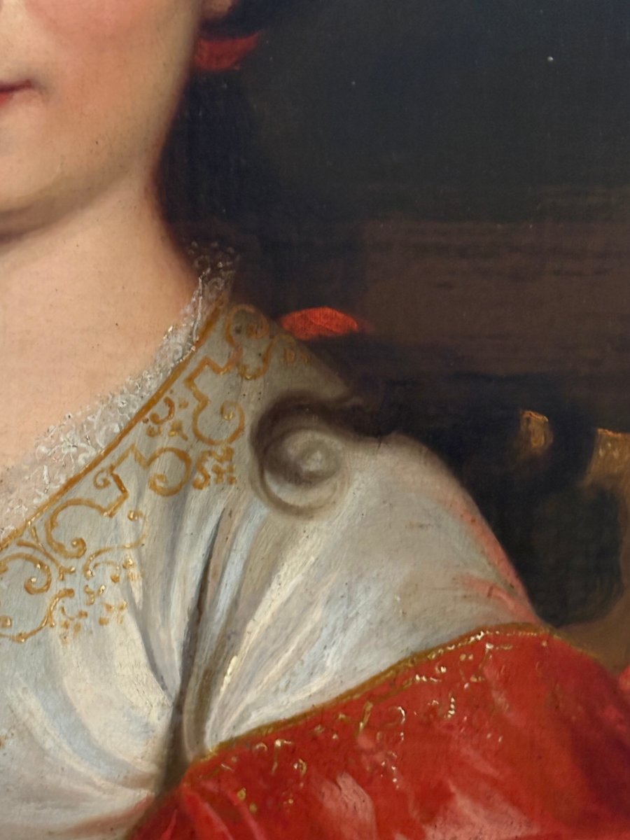 Portrait d’une Dame Elégante à la Robe Ecarlate, Cercle de Nicolas de Largillière, début 18éme-photo-2