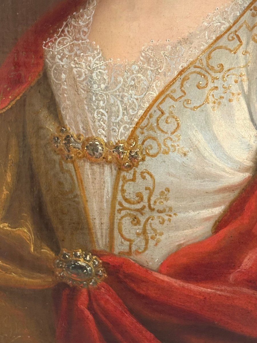 Portrait d’une Dame Elégante à la Robe Ecarlate, Cercle de Nicolas de Largillière, début 18éme-photo-3