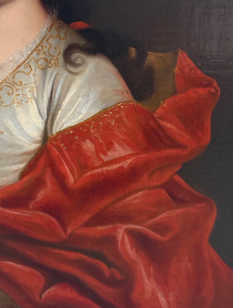 Portrait d’une Dame Elégante à la Robe Ecarlate, Cercle de Nicolas de Largillière, début 18éme-photo-6