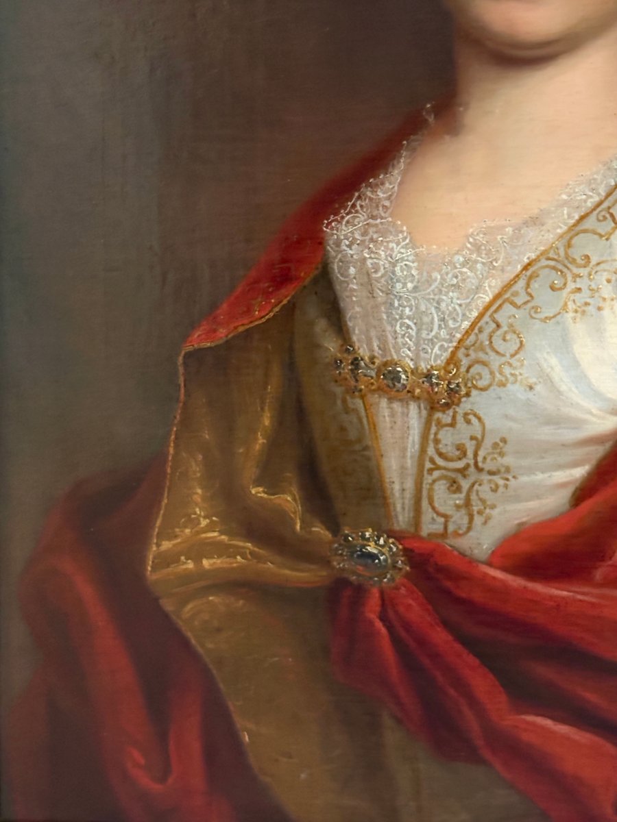 Portrait d’une Dame Elégante à la Robe Ecarlate, Cercle de Nicolas de Largillière, début 18éme-photo-7