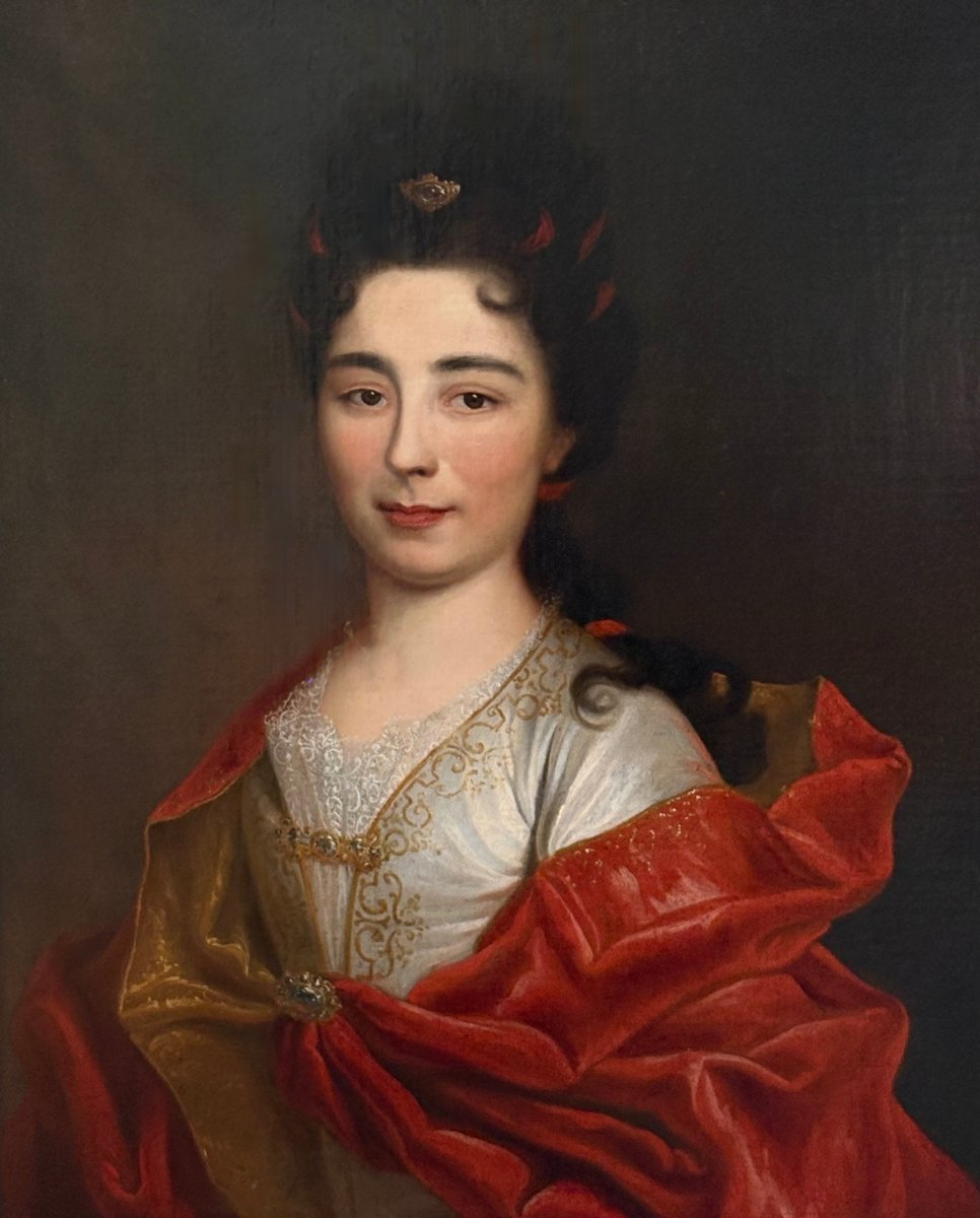 Portrait d’une Dame Elégante à la Robe Ecarlate, Cercle de Nicolas de Largillière, début 18éme
