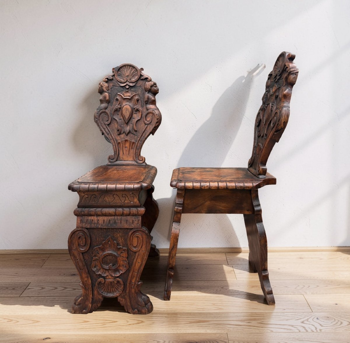 Pair Of Stools Grotesque And Coat Of Arms Neo-renaissance Style-photo-4