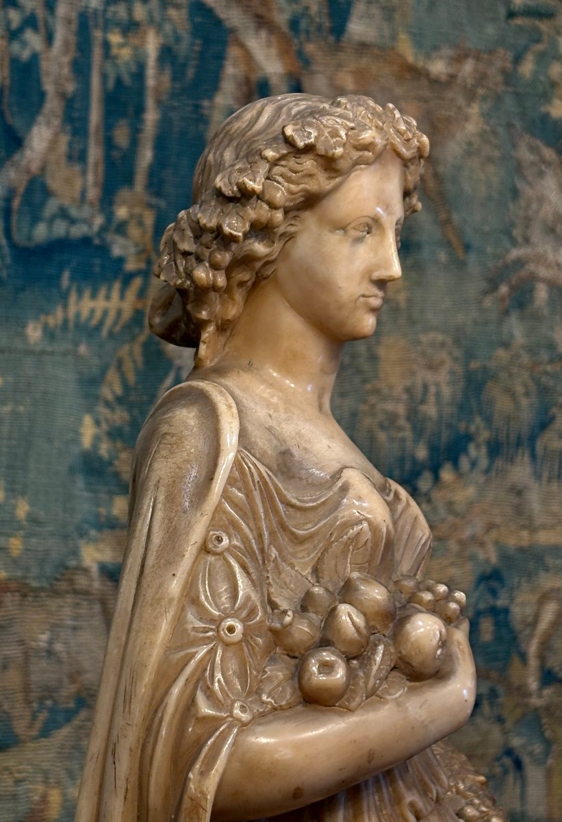 Mid 19th Pair Of Neoclassical Sculptures In Yellow Alabaster Allegories -photo-2