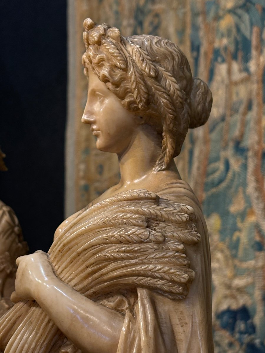 Mid 19th Pair Of Neoclassical Sculptures In Yellow Alabaster Allegories -photo-3