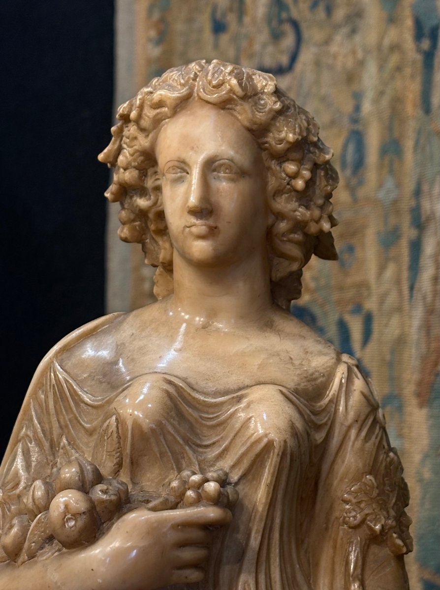 Mid 19th Pair Of Neoclassical Sculptures In Yellow Alabaster Allegories -photo-4