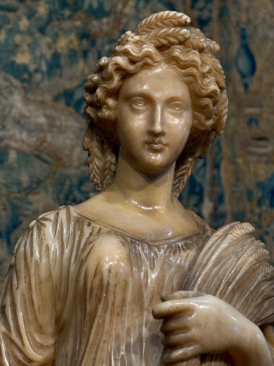 Mid 19th Pair Of Neoclassical Sculptures In Yellow Alabaster Allegories -photo-1