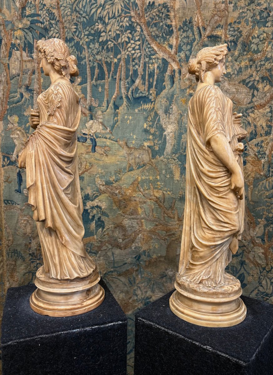 Mid 19th Pair Of Neoclassical Sculptures In Yellow Alabaster Allegories -photo-2