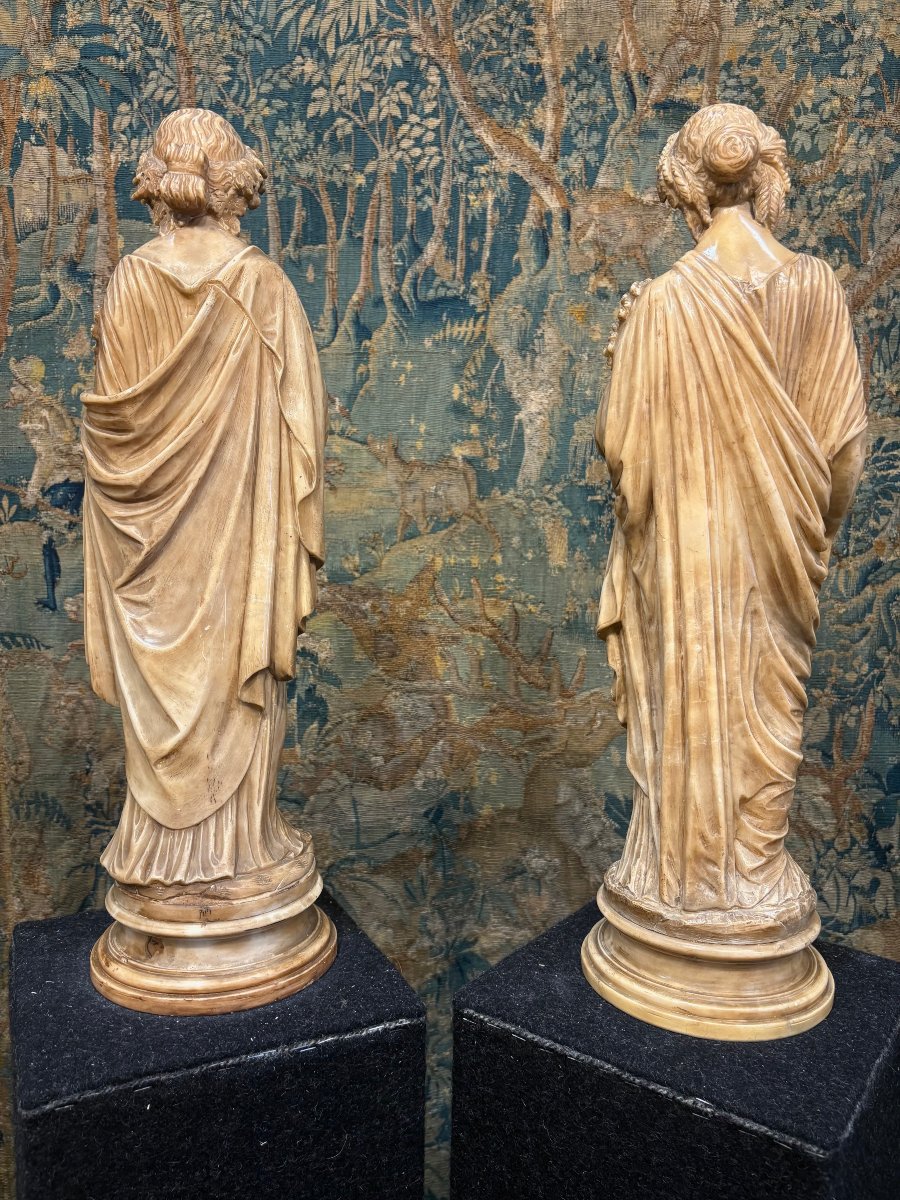 Mid 19th Pair Of Neoclassical Sculptures In Yellow Alabaster Allegories -photo-3