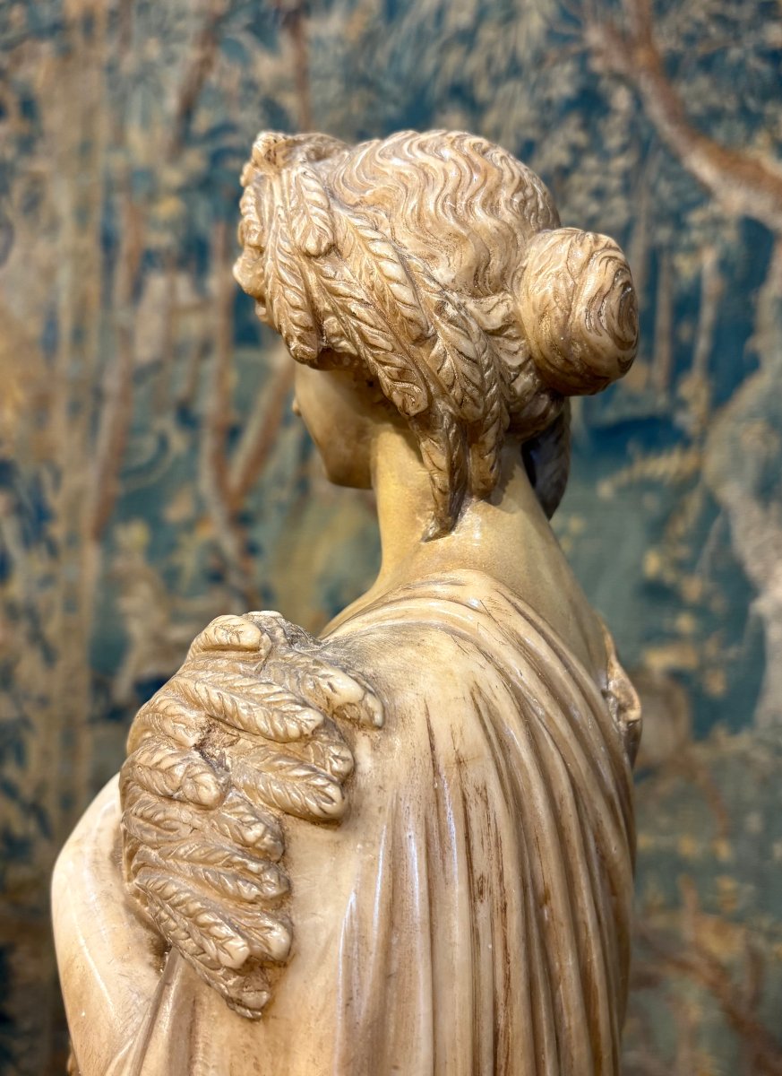 Mid 19th Pair Of Neoclassical Sculptures In Yellow Alabaster Allegories -photo-5