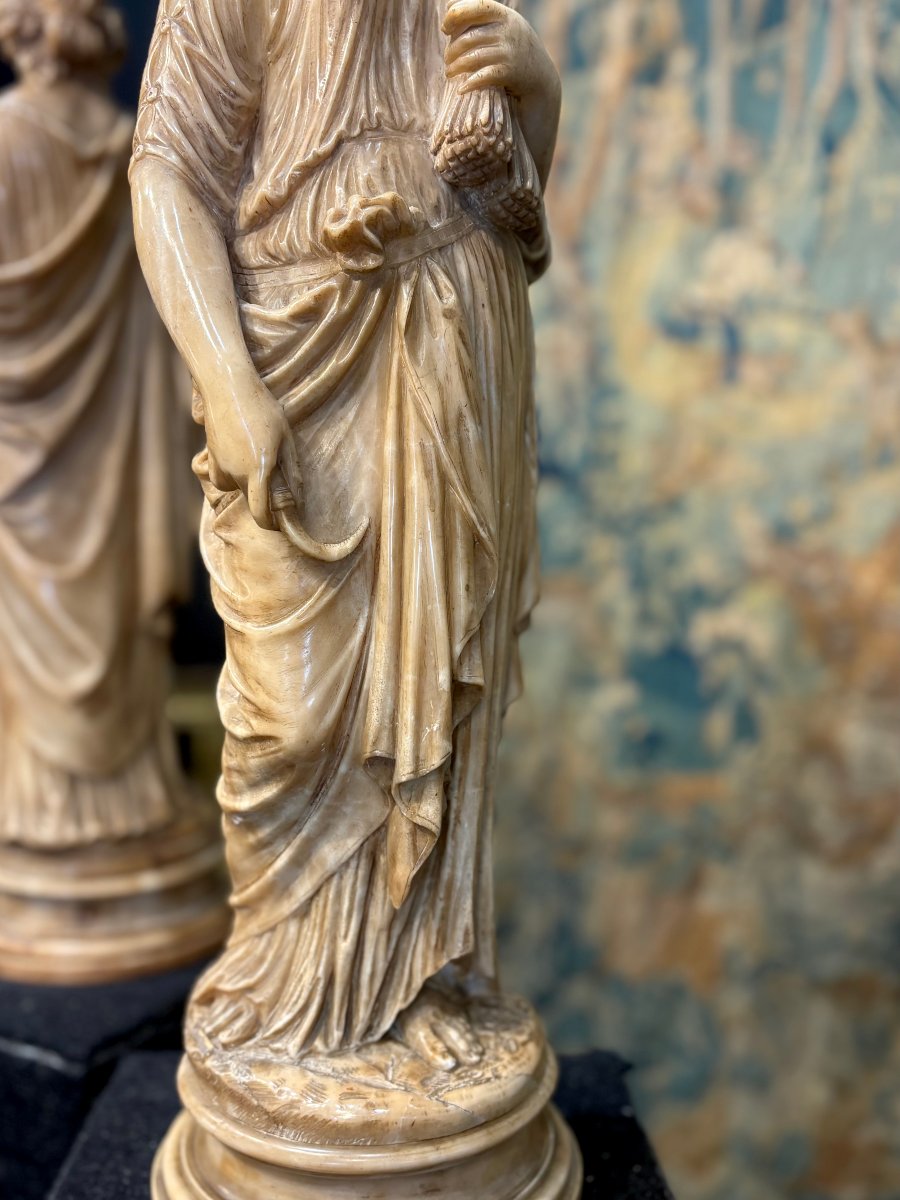 Mid 19th Pair Of Neoclassical Sculptures In Yellow Alabaster Allegories -photo-6