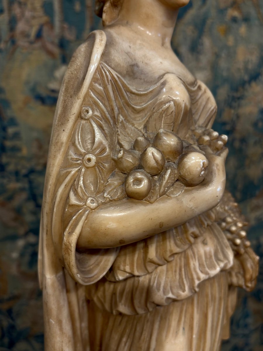 Mid 19th Pair Of Neoclassical Sculptures In Yellow Alabaster Allegories -photo-8