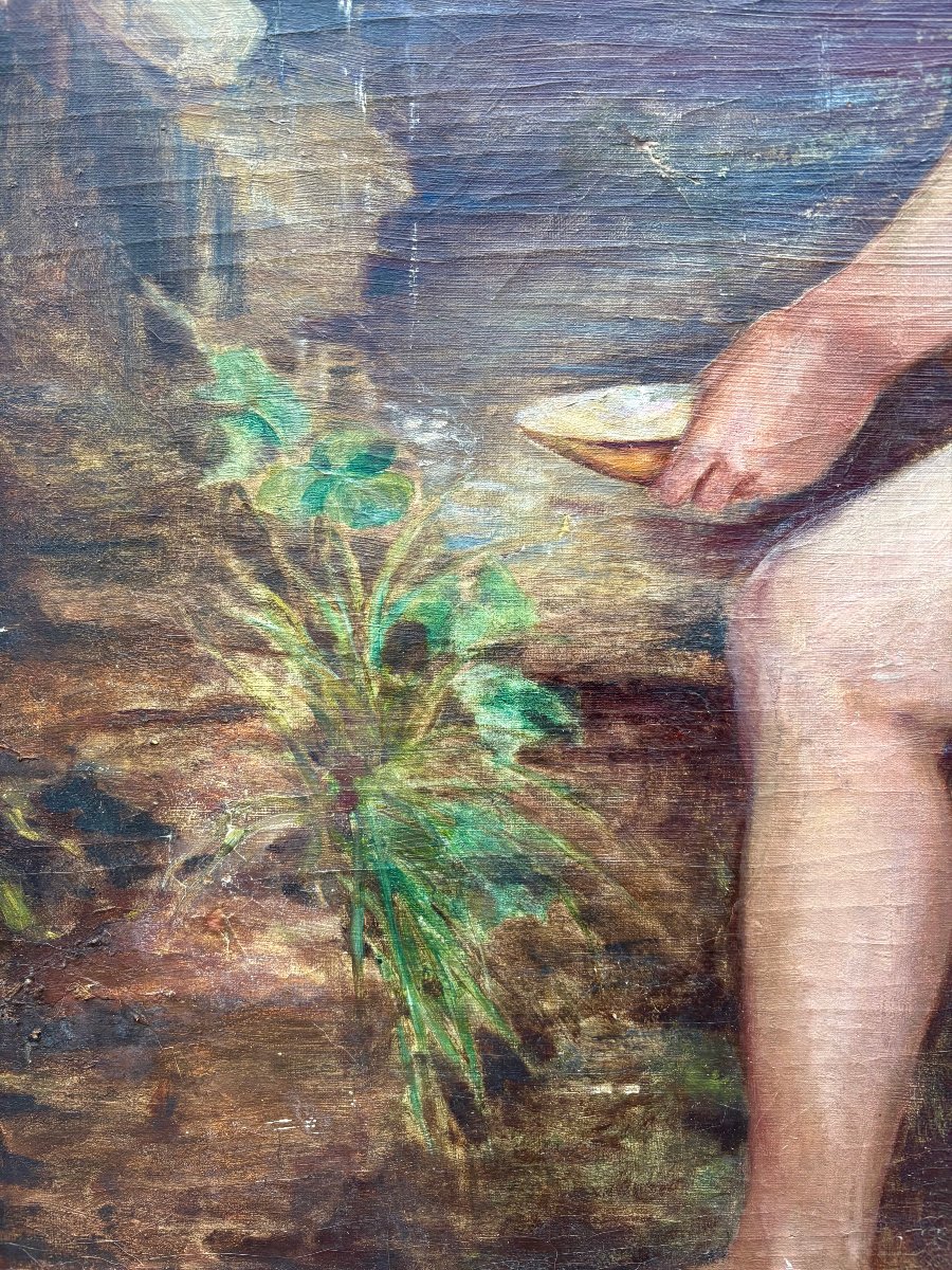 « La Source », Grande Peinture dans le goût de Gustave Courbet, XIXe siècle.-photo-4