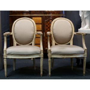 18th Pair Of Neoclassical Armchairs Stamped Pierre Remy Louis XVI Period