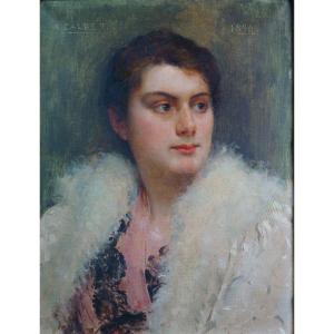 Antoine Calbet (1860-1942) Portrait De Dame Signé Et Daté 1896