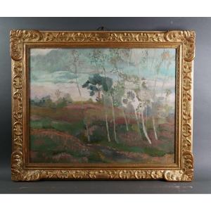 Emile Bouneau (1902-1970) , "la Forêt De Fontainebleau", Oil On Canvas Signed