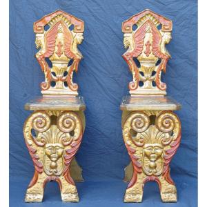 20th Venetian Masked Chairs  Red And Gold Lacquer