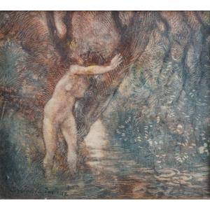 Gaston La Touche (1854-1913) "nymph In The Forest" Watercolor