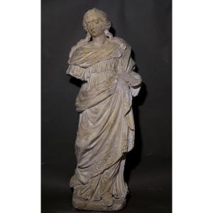 17th Imposing Baroque Sculpture In Burgundy Stone