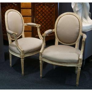 18th Pair Of Neoclassical Armchairs Stamped Pierre Remy Louis XVI Period