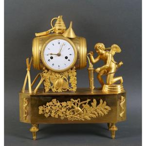 Early 19th Empire Gilt Bronze Mantel Clock  "eros The Wine Thief"