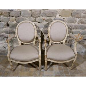 Paire De Fauteuils Cabriolets 18éme Estampille De Pierre Remy 