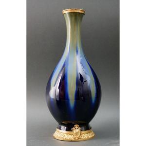 Gustave De Bruyn Vase  Céramique émaillée Monture En Bronze Doré Fives-lille