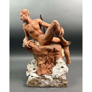 Nu Académique Masculin en Terre Cuite Croquis d'Atelier début 20éme