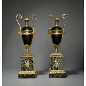 Claude Galle (attr.) Pair Of Directoire Urns Ormolu Bronze Marble