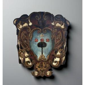 Imposante Blason en Bois Peint Armoiries Italie 17éme